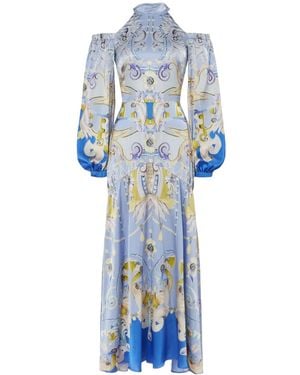 Temperley London Silk Printed Cold-Shoulder Maxi Dress - Blue