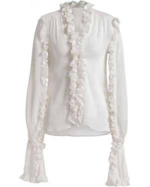 Alberta Ferretti Ruffled Silk Top - White