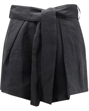 LAVI COUTURE Dafne Belted Pleated Shorts - Black