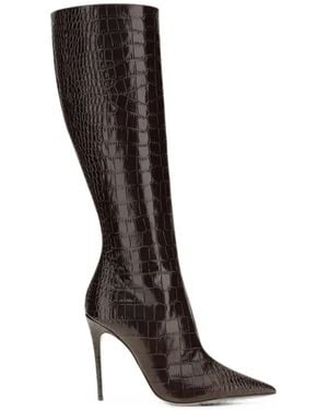 Paris Texas Vera Croc-Effect Knee-High Boots - Black