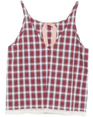 N°21 Check-Pattern Lace-Trim Blouse - Red