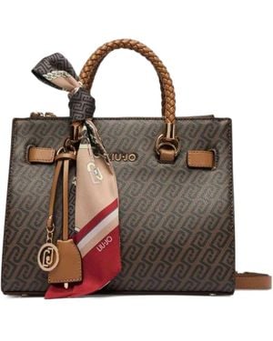 Liu Jo Small Monogram-Print Braided-Handle Tote Bag - Brown