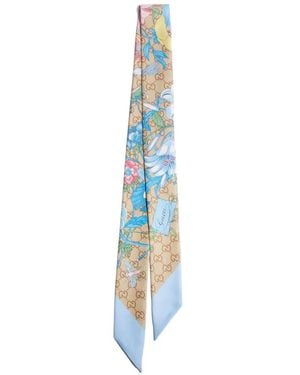 Gucci Fular Con Motivo Floral Y Logo Gg - Azul