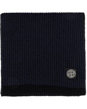 Stone Island Ribbed Compass-Patch Scarf - Blue