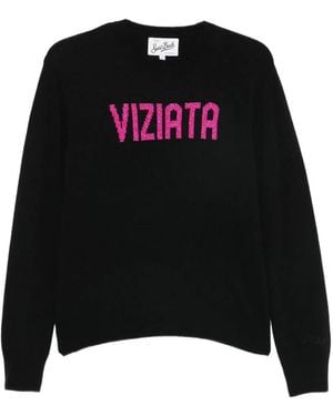 MC2 Saint Barth Slogan-Embroidered Sweater - Black