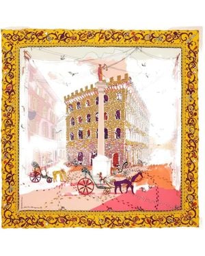 Ferragamo Palazzo Spini Feroni Print Silk Scarf - Yellow