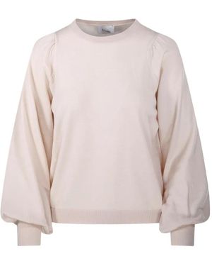 Nude Puff-Sleeve Crew-Neck Sweater - Roze