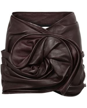 Magda Butrym Rose-Draped Leather Mini Skirt - Black