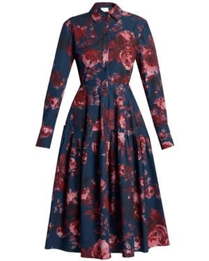 Erdem Floral-Print Long-Sleeve Shirt Dress - Blue