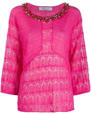 Blumarine Embellished Decorative Knit Blouse - Pink