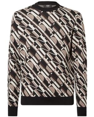 Fendi Patterned Crew-Neck Jumper - Black