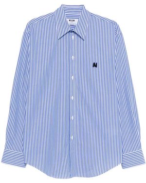 MSGM Striped Shirt With Embroidered Logo - Blue