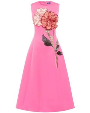 LEO LIN Cleo Floral-Appliqué Midi Dress - Pink