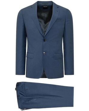 ZEGNA Button-Up Wool Suit - Blue