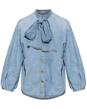 Zimmermann Tie-Neck Denim Shirt - Blue