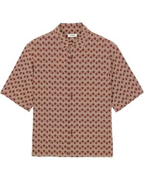 Sandro Chemise Imprimée À Manches Courtes - Marron