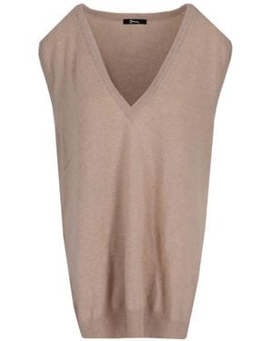 LA ROSE Oversized V-Neck Vest - Brown