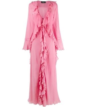 Blumarine Robe Longue En Chiffon À Volants - Pink