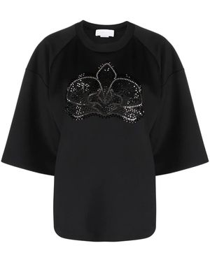 Genny ビジュートリム Tシャツ - ブラック