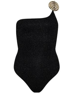Oséree Spiral One-Shoulder Swimsuit - Black