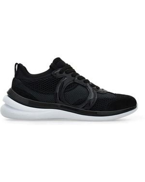 Ferragamo Timothe Gancini Suede And Mesh Trainers - Black