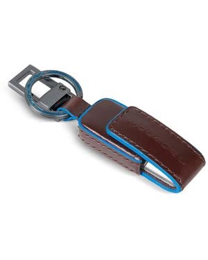 Piquadro Usb Flash Drive Leather Keychain - Blue