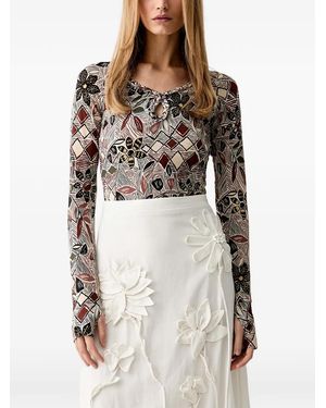 FARM Rio Camiseta Con Estampado Floral Y Abertura En El Cuello - Gris