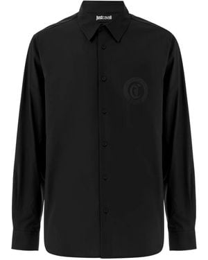 Just Cavalli Logo-Emblem Long-Sleeve Shirt - Black