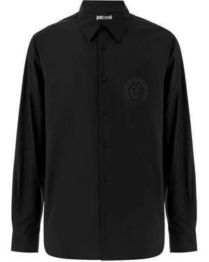 Just Cavalli Logo-Emblem Long-Sleeve Shirt - Black