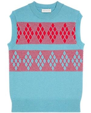 Dries Van Noten Wollen Trui Met Jacquard - Blauw
