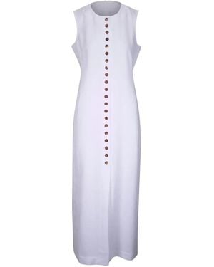 Lafayette 148 New York Button-Up Sleeveless Maxi Dress - White