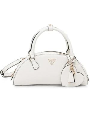 Guess Isobel Logo-Plaque Heart-Charm Tote Bag - White