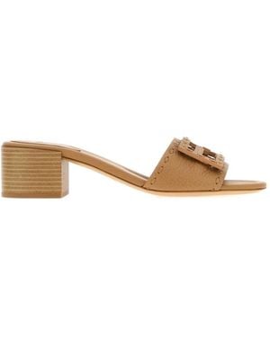 Fendi Baguette Leather Mules - Natural