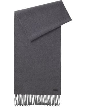 BOSS Italian-Made Wool Scarf With Logo Patch - Grey