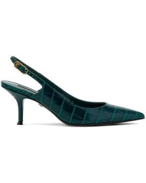 Roberto Cavalli Croc-Effect Pointed-Toe Slingback Pumps - Green
