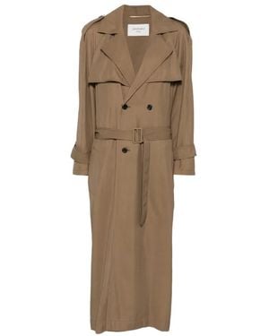 Saint Laurent Double-Breasted Belted Trench Coat - Natural