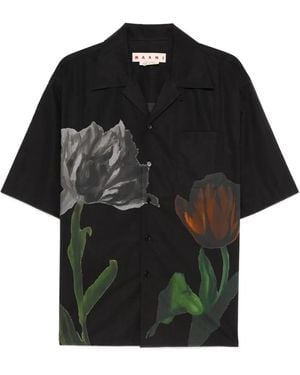 Marni Floral-Print Short-Sleeve Shirt - Black