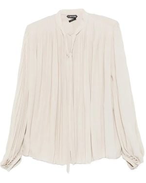 Tom Ford Pleated Pussy-Bow Shirt - White