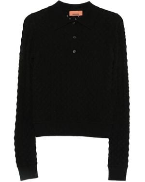Missoni Pointelle-Knit Long-Sleeve Polo Shirt - Black