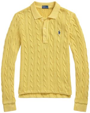 Polo Ralph Lauren Cable-Knit Cotton Long-Sleeve Polo Shirt - Yellow