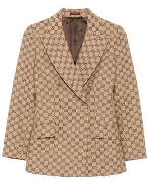 Gucci Double-Breasted Gg Canvas Jacket - Natural