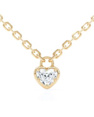 LOEV 18Kt Gerecycled Geelgouden Curve Heart Lock Halsketting Met Diamant - Metallic