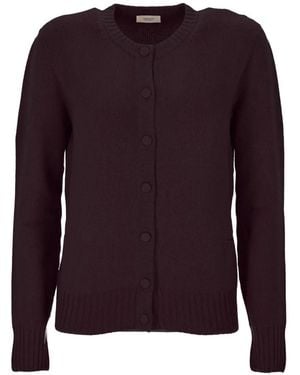 Agnona Ribbed-Trim Button-Up Cardigan - Purple