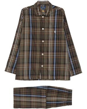 Polo Ralph Lauren Pijama A Cuadros Con Logo Bordado - Gris