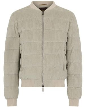 Moorer Zip-Up Corduroy Bomber Jacket - Natural
