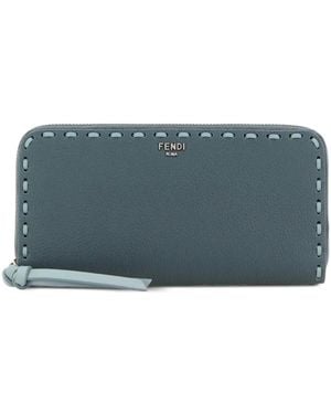Fendi Large Peekaboo Stitched Leather Wallet - Grey