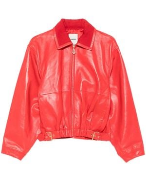Sandro Buckle-Detail Leather Jacket - Red