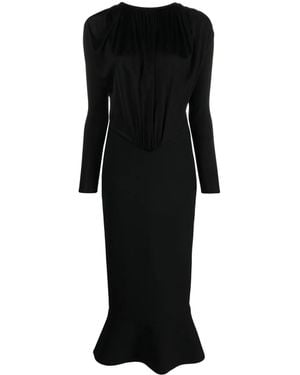 V:PM ATELIER Alette Draped Fluted Maxi Dress - Black