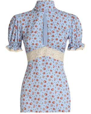 Dolce & Gabbana Floral-Print Keyhole Blouse - Blue