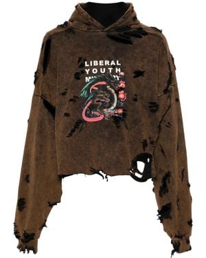 Liberal Youth Ministry Dragon-print Ripped Hoodie - Black